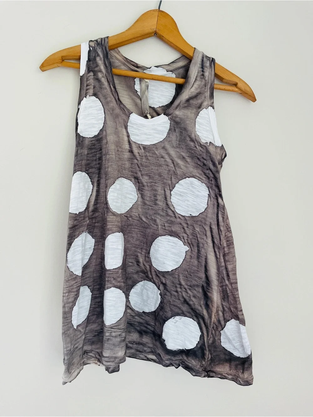 NWT Gilda Midani Cotton Polka Dot Tank Top Size XS Grey Tie Dye Distressed